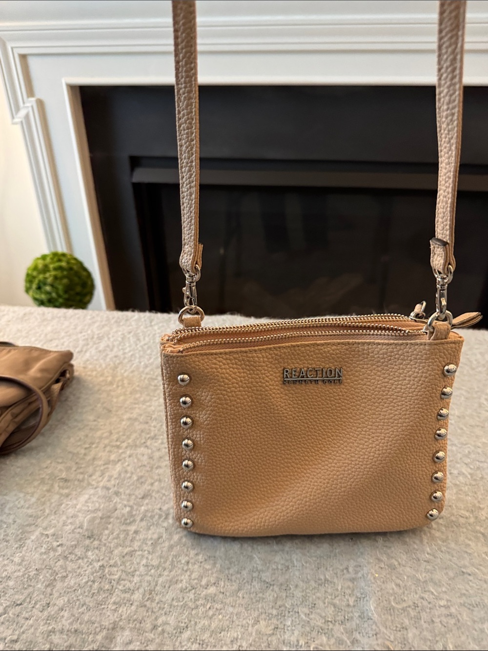 Kenneth Cole Reaction Pebbled Tan Crossbody with Stud Details